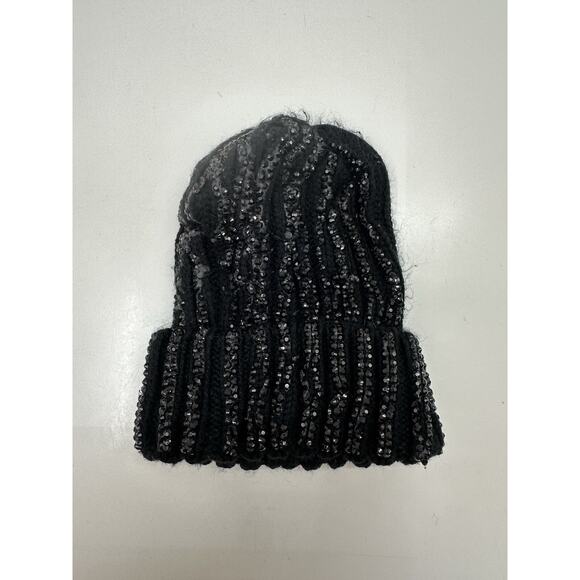 Unbranded Hat Black Gemmed Embellished Knit Cuffed Beanie - Picture 1 of 9